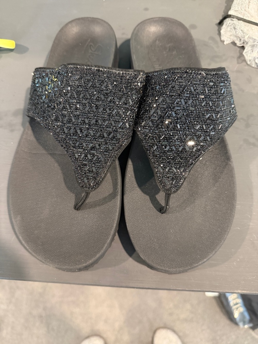 Women's Skechers Archfit Black Beaded Sandals